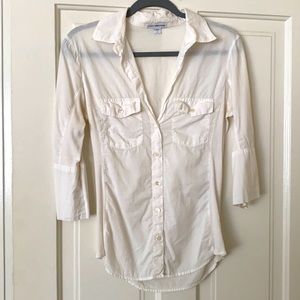 James Perse white button up with knit side panels